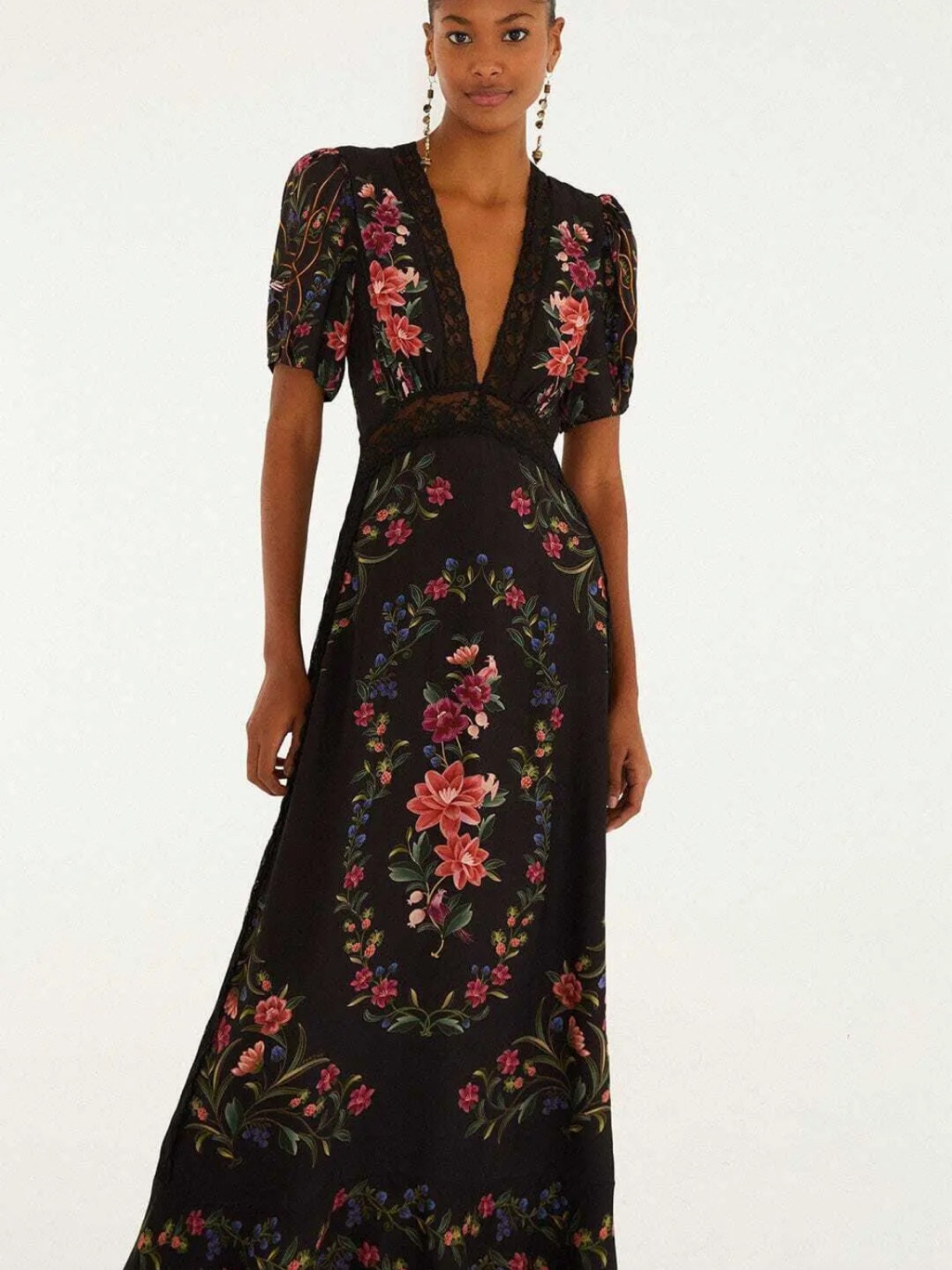 Farm Rio Black Floral VNeck Maxi Dress Brand New